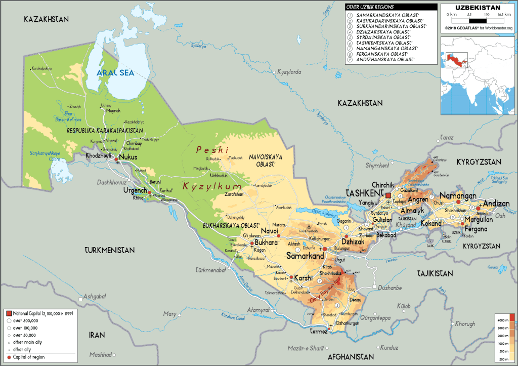 Deze afbeelding heeft een leeg alt-atribuut; de bestandsnaam is uzbekistan_physical_map.webp